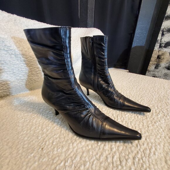 Womens Black Leather Kitten Heel Boots Parade Made In Brazil Size 7 - Picture 1 of 12
